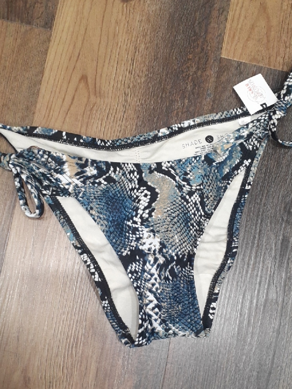 Shade & Shore Blue Snake-Print Side-Tie Bikini Cheeky Bottom